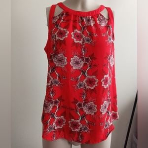 Candies red floral print sleeveless blouse with cutouts size small